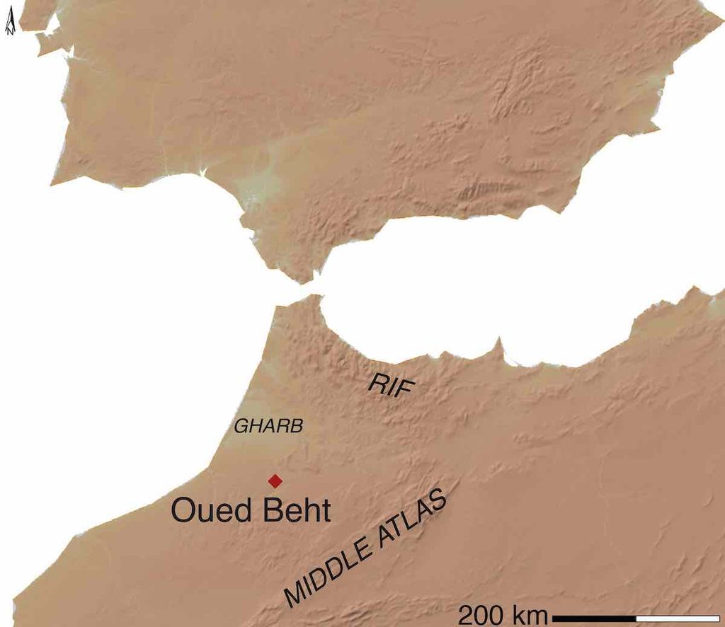 Carta del Marocco con la posizione del sito di Oued Beht. Elaborazione: T. Wilkinson / Archivio OBAP